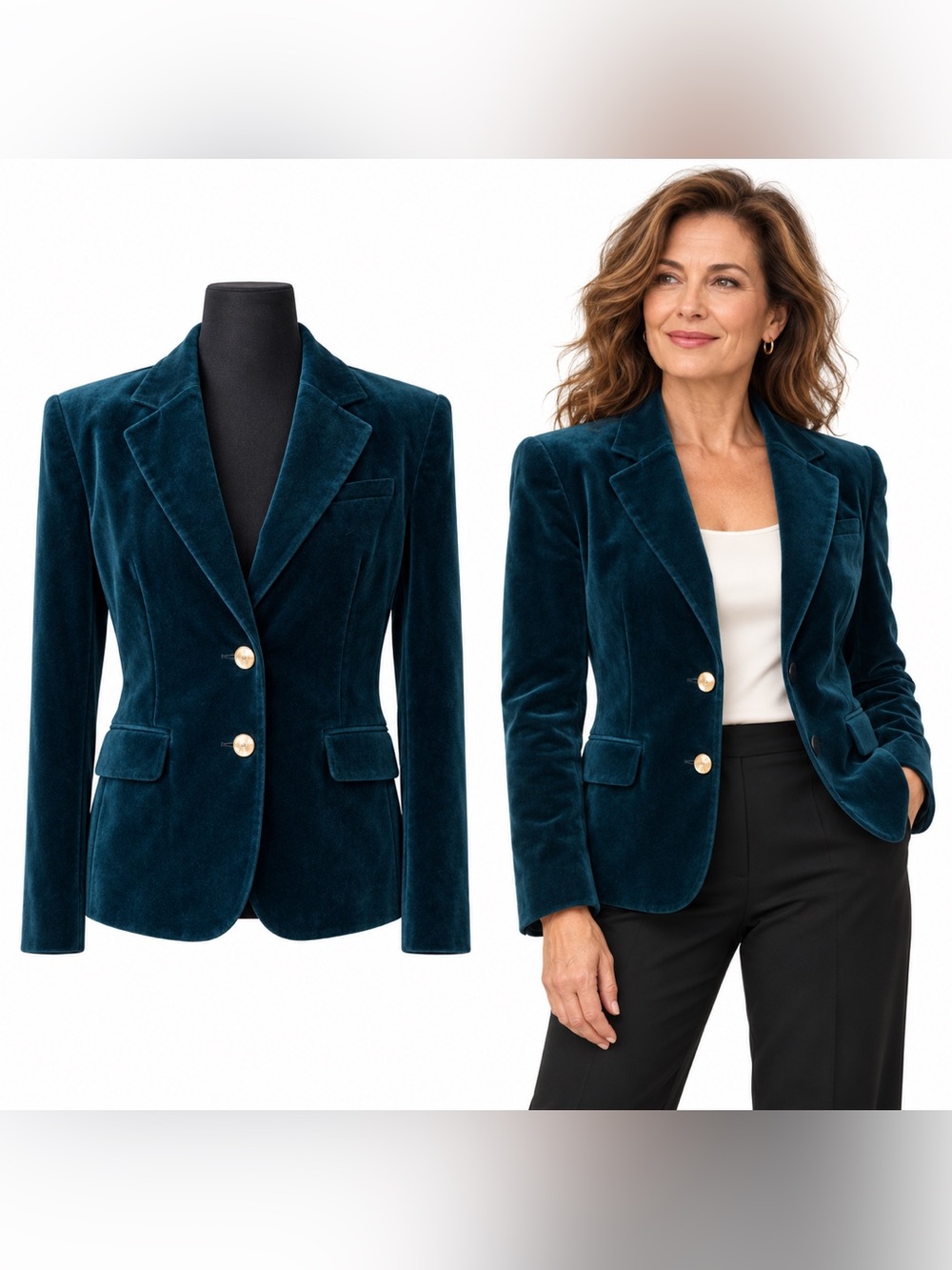 Vintage Judith Hart Collection Teal Velvet Blazer Size 14
